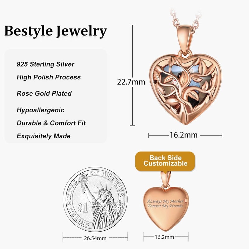 Bestyle Sterling Silver Heart Locket Necklace for Women, Dainty Cute Small Heart Locket Pendant in Gold/Rose Gold/Silver, Love Statement Jewelry Gift for Mother Wife - Image 5